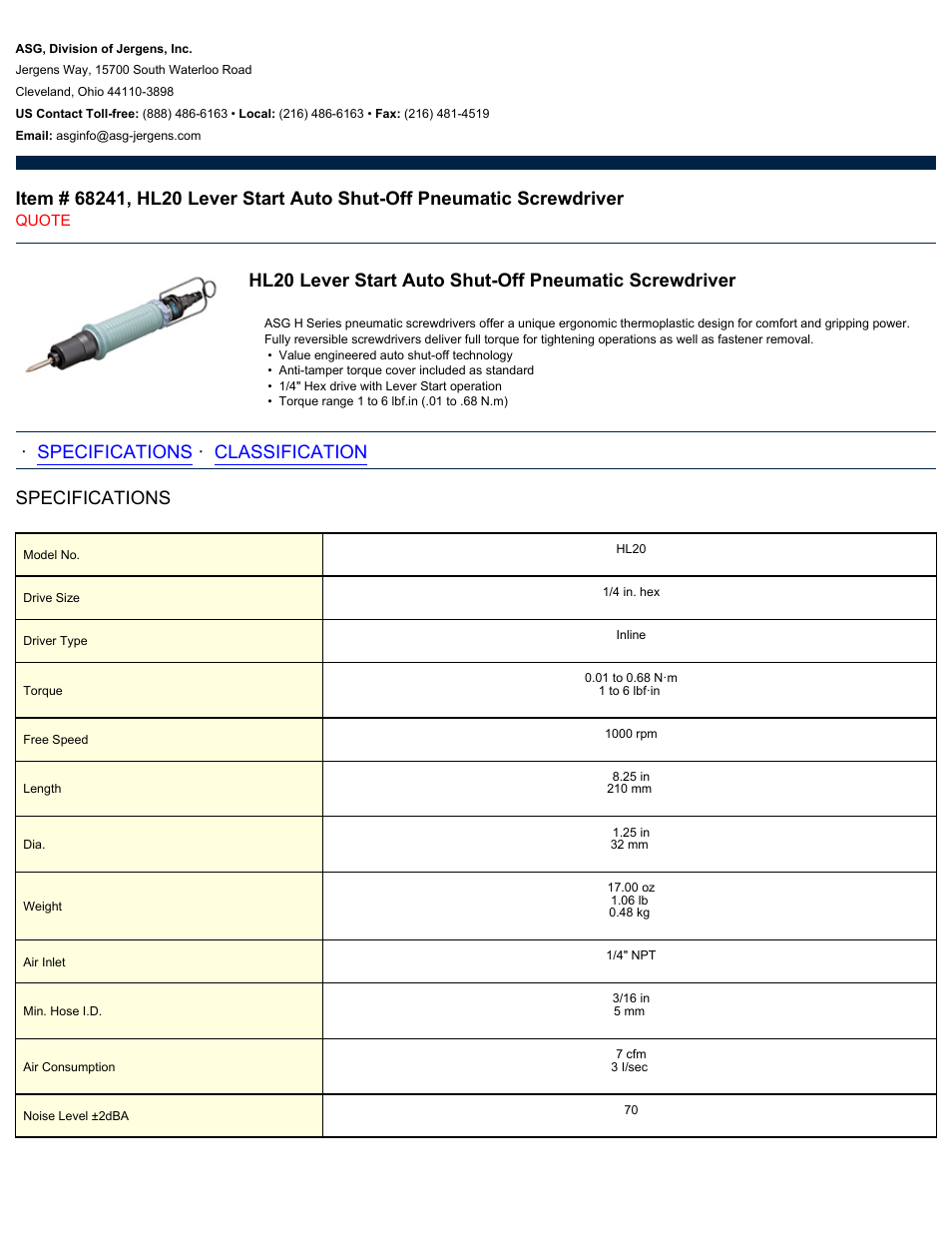 ASG Jergens 68241 HL20 User Manual | 2 pages