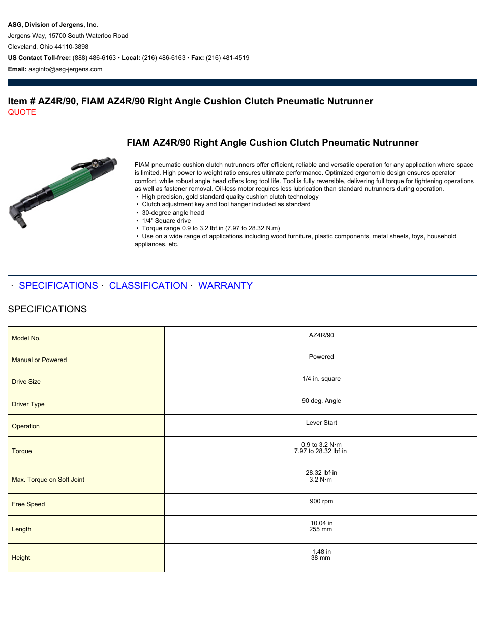 ASG Jergens AZ4R_90 User Manual | 2 pages