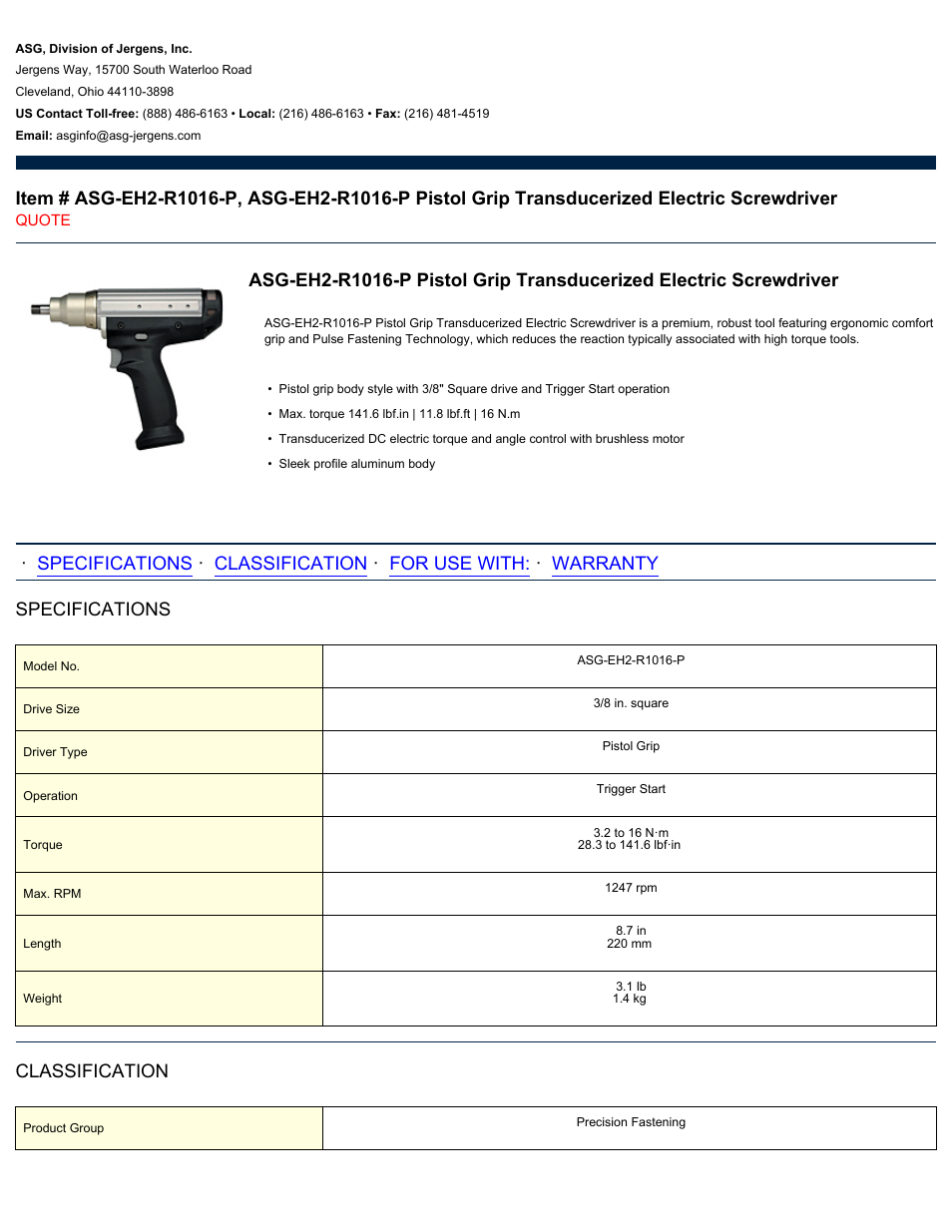 ASG Jergens ASG-EH2-R1016-P User Manual | 2 pages