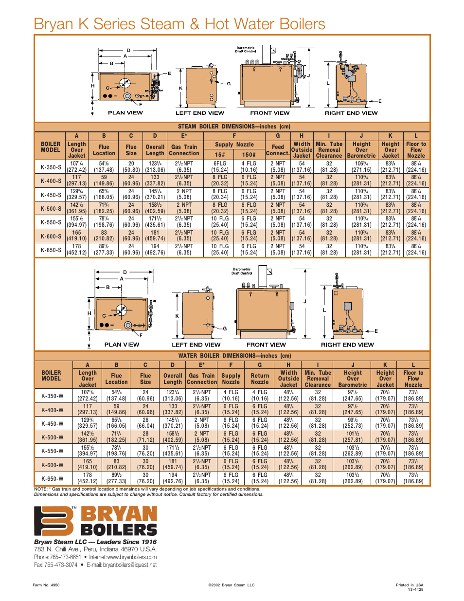 Bryan k series steam & hot water boilers | Bryan Boilers K500-W-GI User Manual | Page 4 / 4