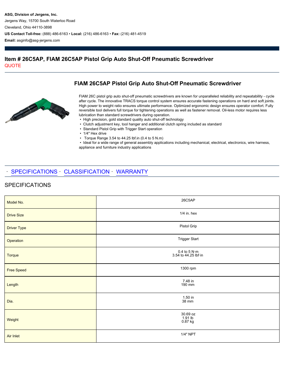 ASG Jergens 26C5AP User Manual | 2 pages