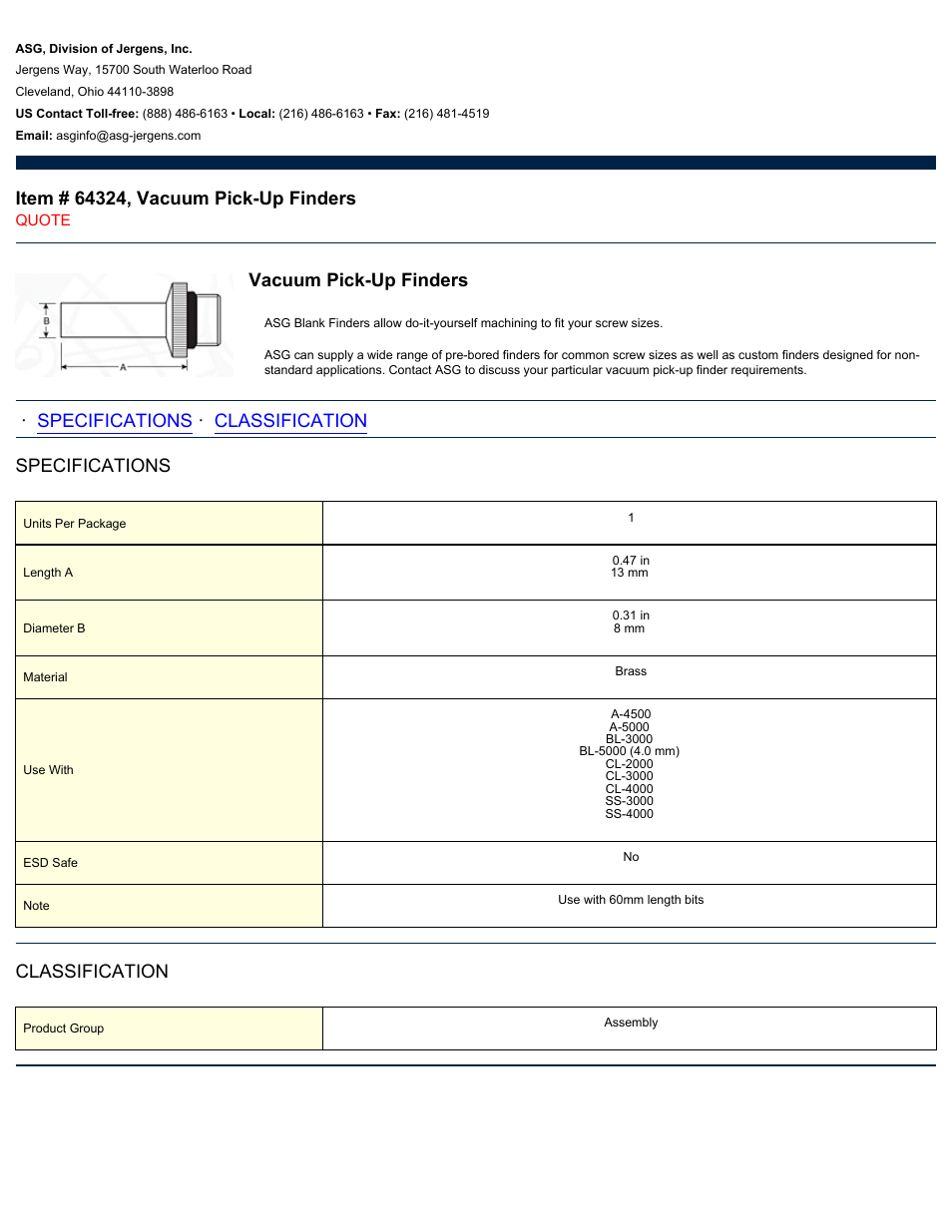 ASG Jergens 64324 Vacuum Pick-Up Finders User Manual | 1 page