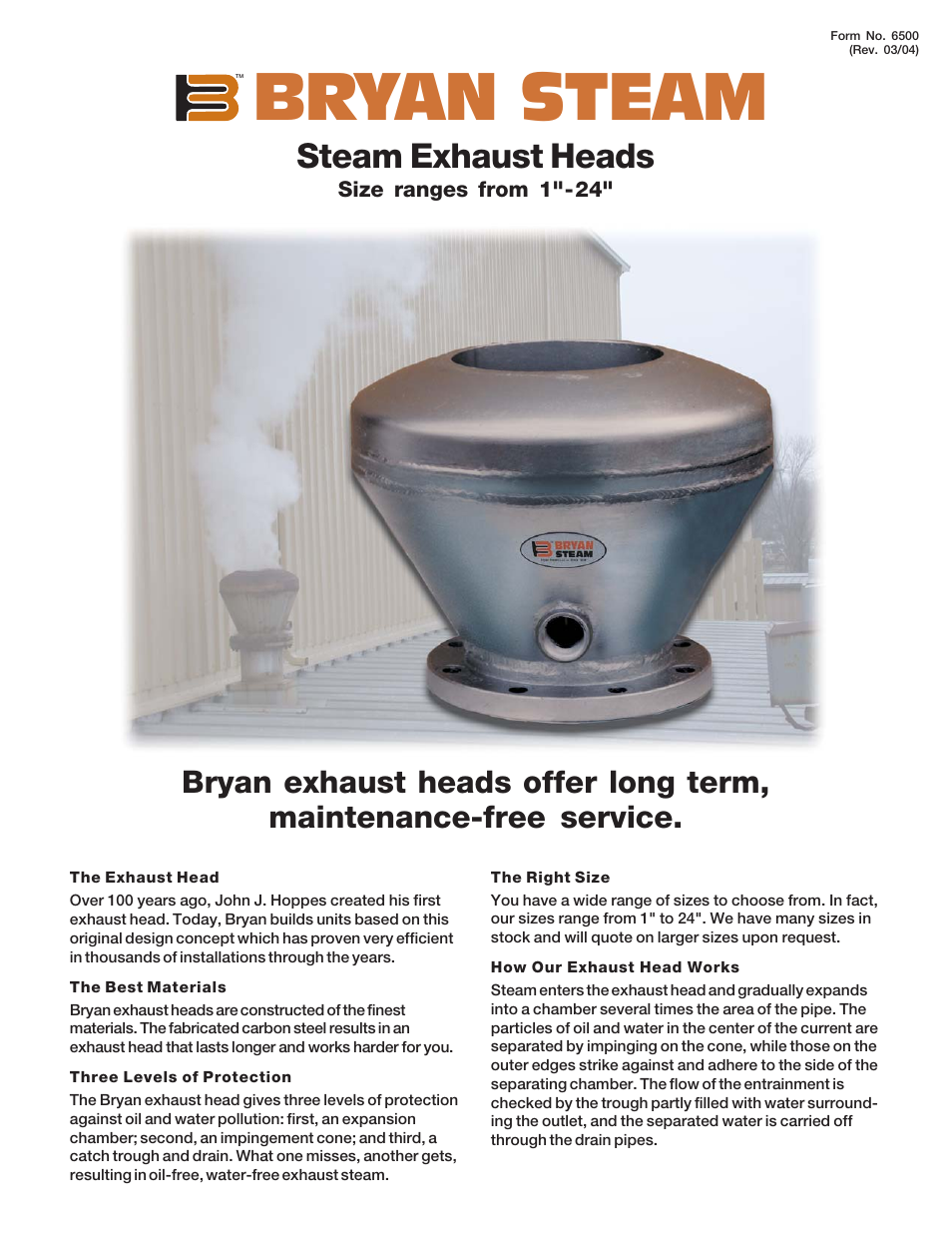 Bryan Boilers Steam Exhaust Heads None User Manual | 2 pages