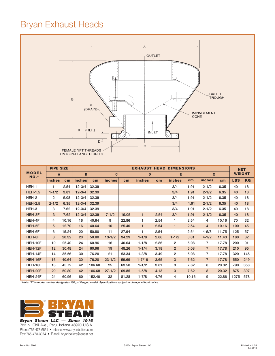 Bryan exhaust heads | Bryan Boilers Steam Exhaust Heads None User Manual | Page 2 / 2