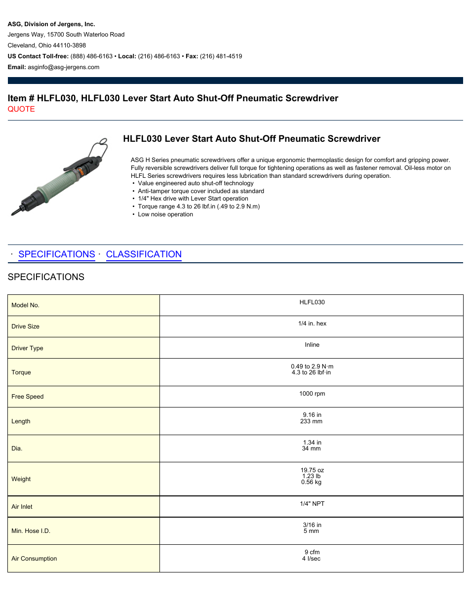 ASG Jergens HLFL030 User Manual | 2 pages