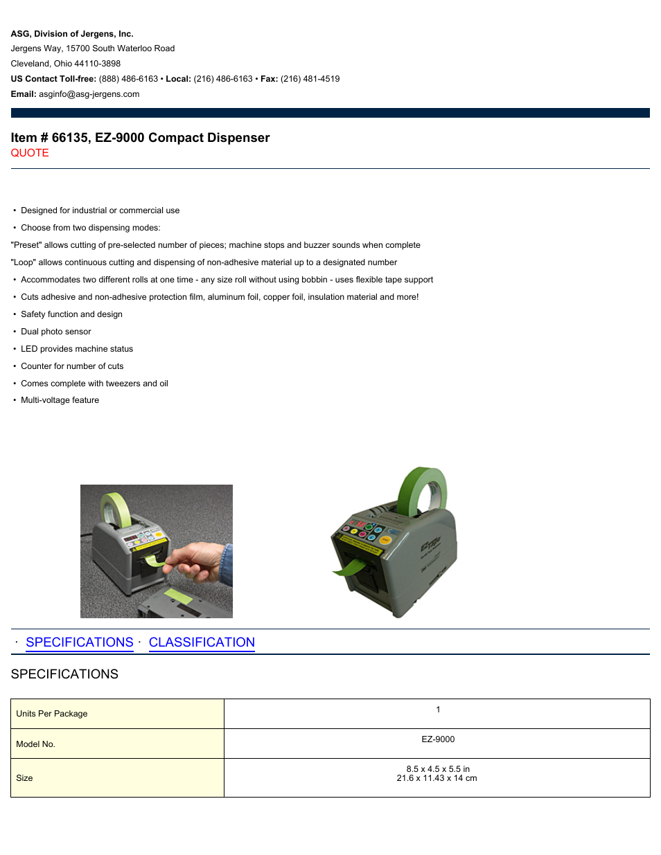 ASG Jergens 66135 EZ-9000 User Manual | 2 pages