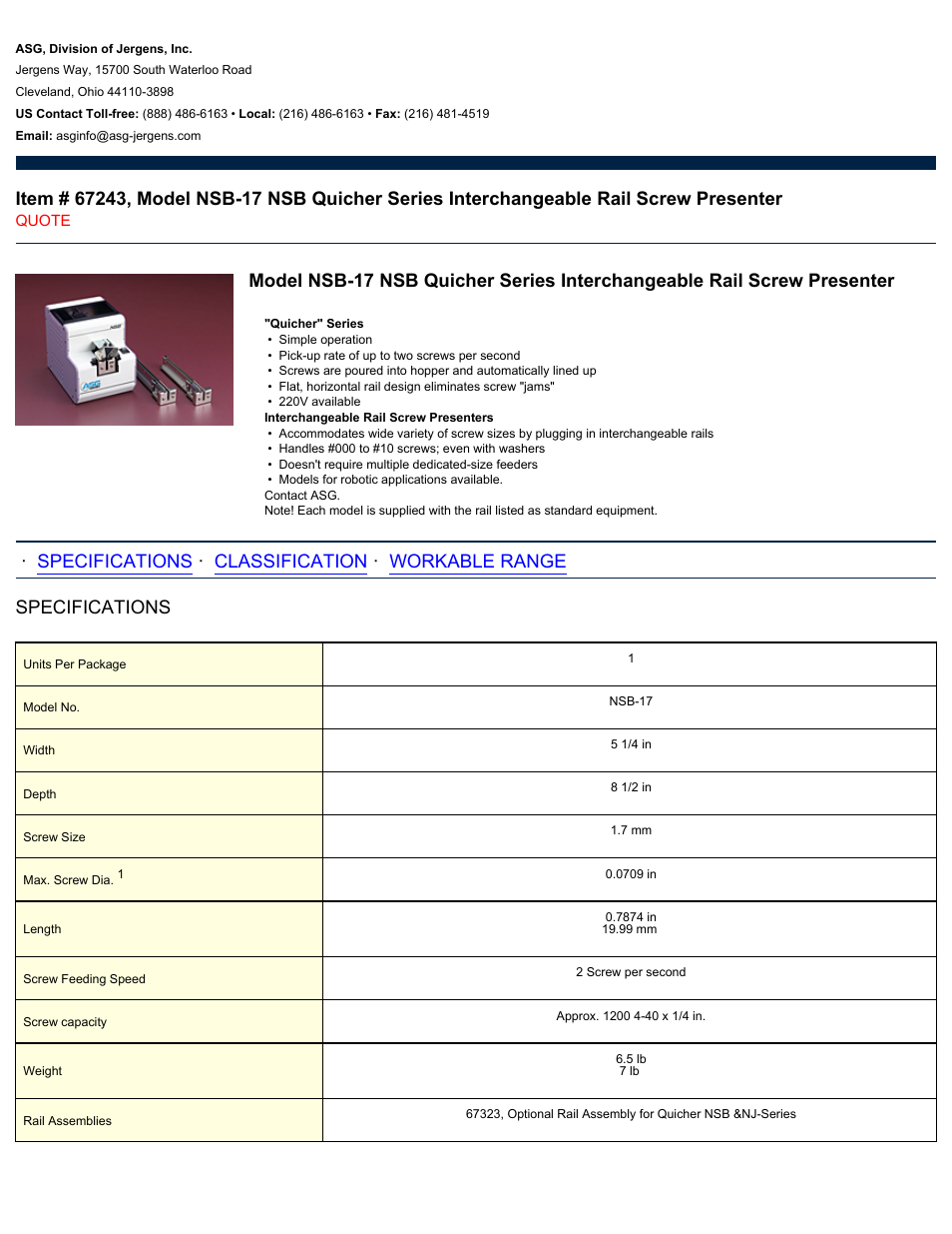 ASG Jergens 67243 NSB-17 NSB User Manual | 2 pages