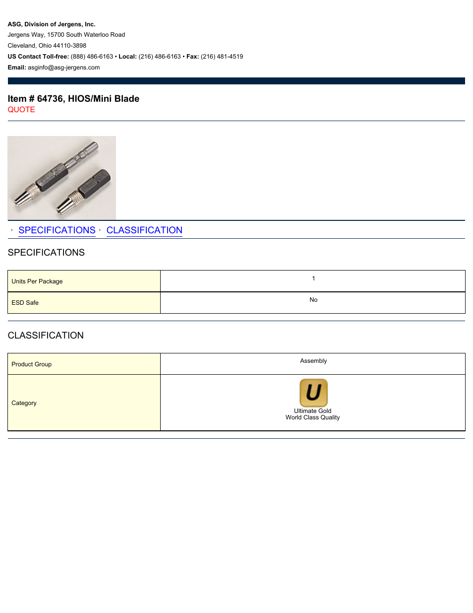 ASG Jergens 64736 HIOS/Mini Blade User Manual | 1 page