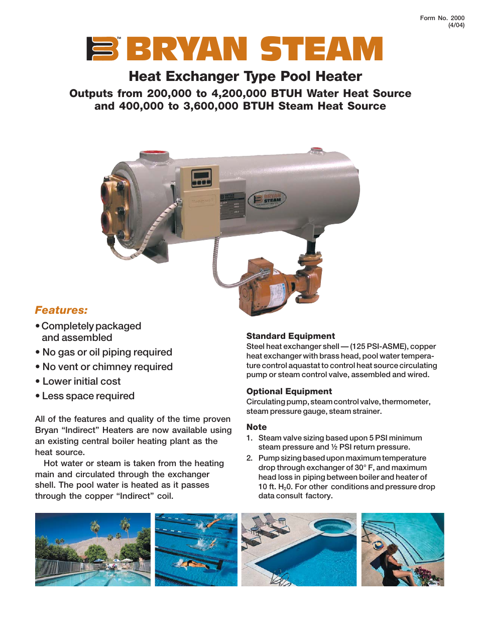Bryan Boilers Heat Exchanger Type Pool Heater User Manual | 2 pages