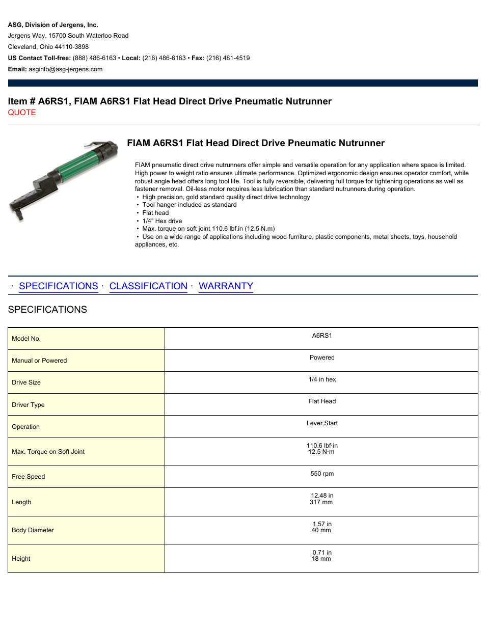 ASG Jergens A6RS1 User Manual | 2 pages