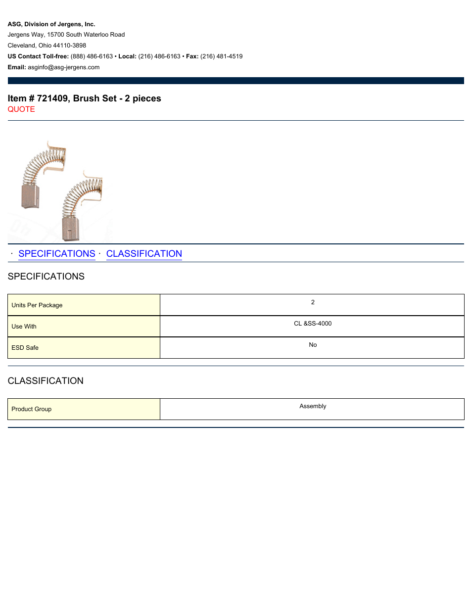 ASG Jergens 721409 Brush Set - 2 pieces User Manual | 1 page