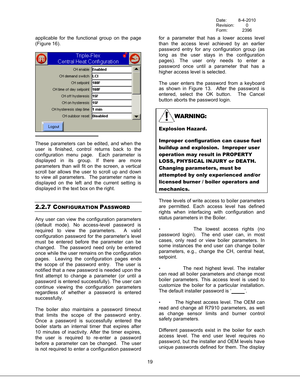 Configuration password, 7 configuration password | Bryan Boilers Triple-Flex High Efficiency Boilers & 300 User Manual | Page 25 / 81
