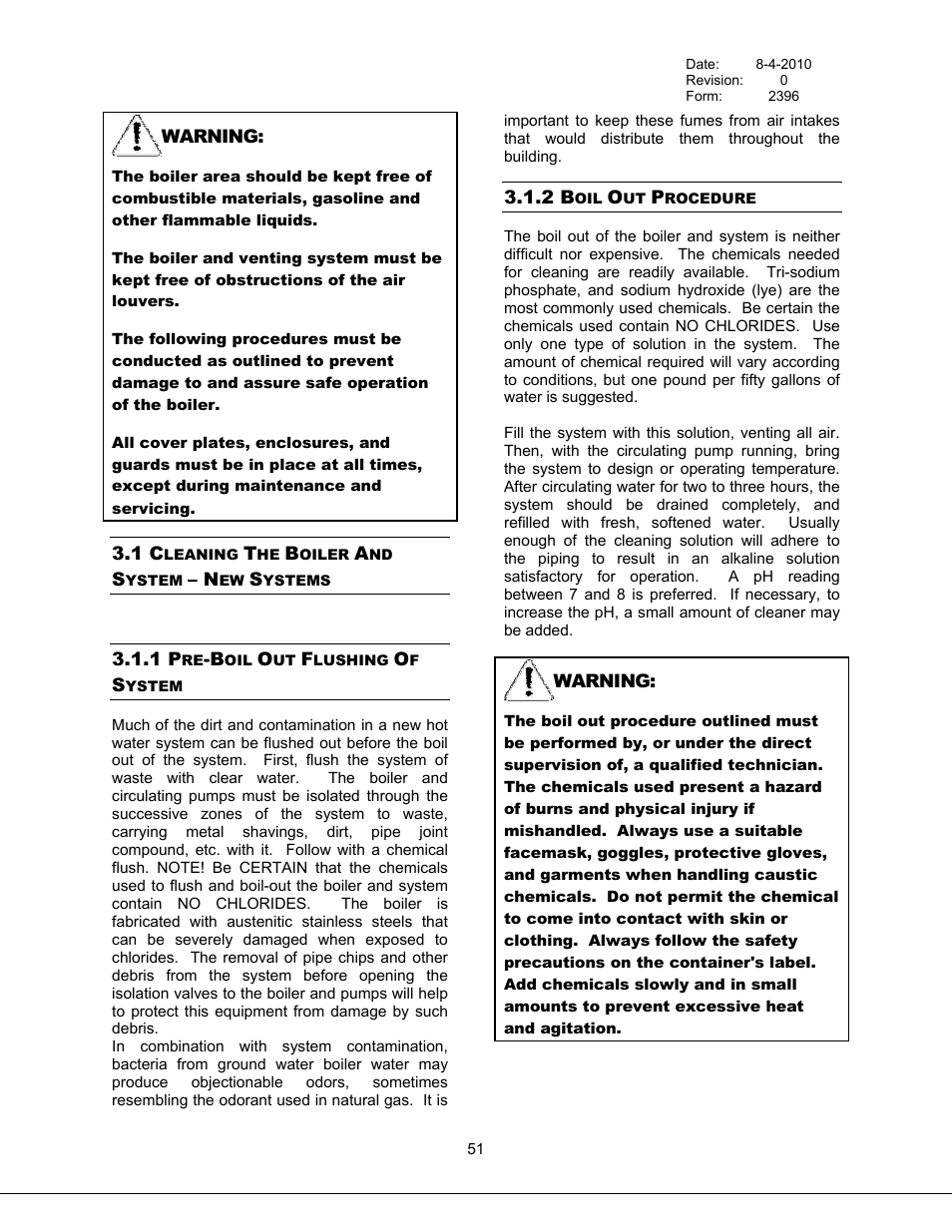 Cleaning the boiler and system – new systems, Pre-boil out flushing of system, Boil out procedure | 1 cleaning the boiler and system – new systems, 1 pre-boil out flushing of system, 2 boil out procedure | Bryan Boilers Triple-Flex High Efficiency Boilers & 300 User Manual | Page 57 / 81
