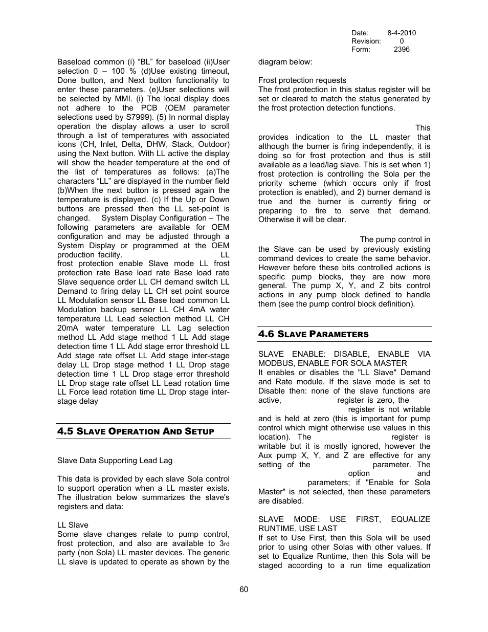 Slave operation and setup, Slave parameters, 5 slave operation and setup | 6 slave parameters | Bryan Boilers Triple-Flex High Efficiency Boilers & 300 User Manual | Page 66 / 81