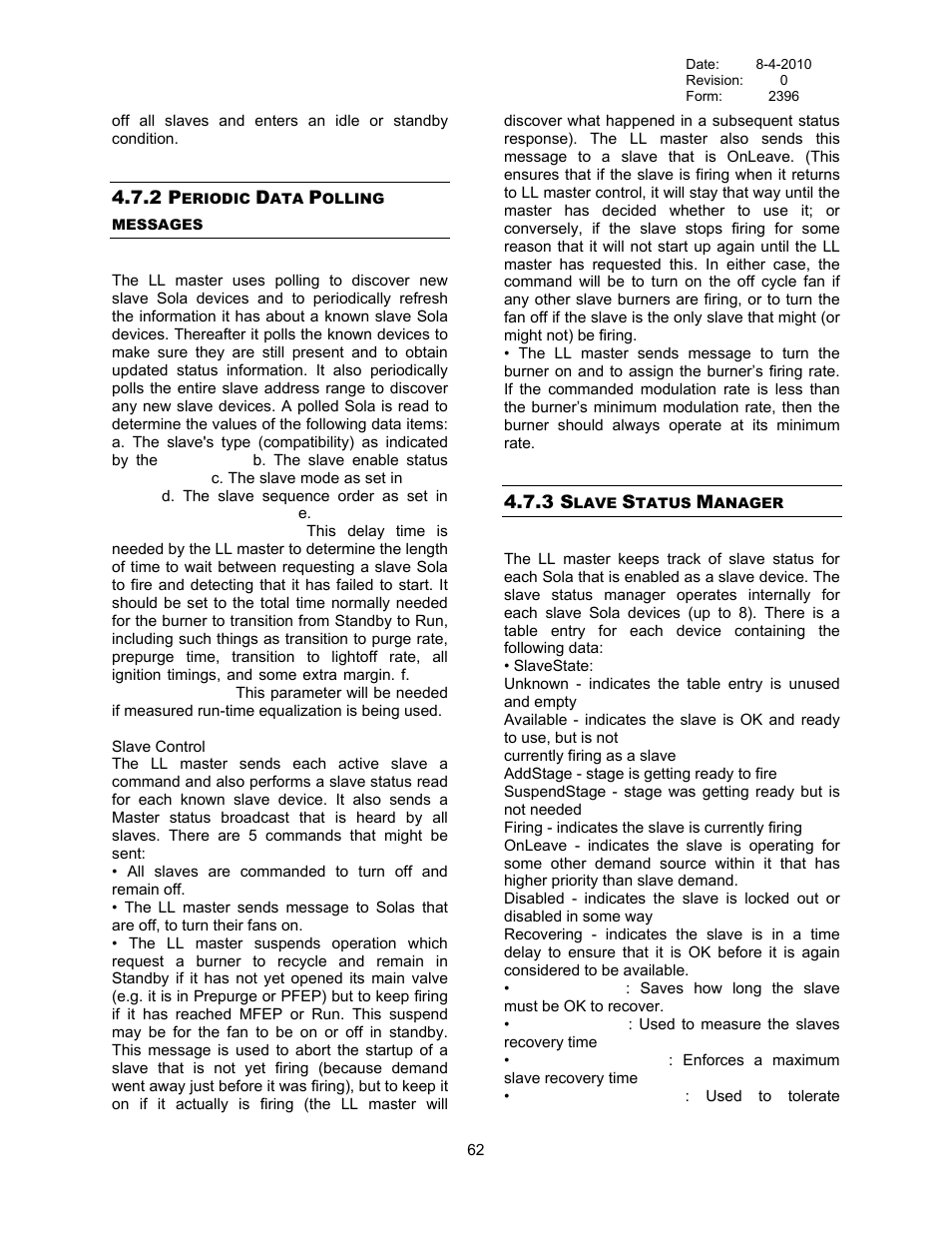 Periodic data polling messages, Slave status manager, 2 periodic data polling messages | 3 slave status manager | Bryan Boilers Triple-Flex High Efficiency Boilers & 300 User Manual | Page 68 / 81