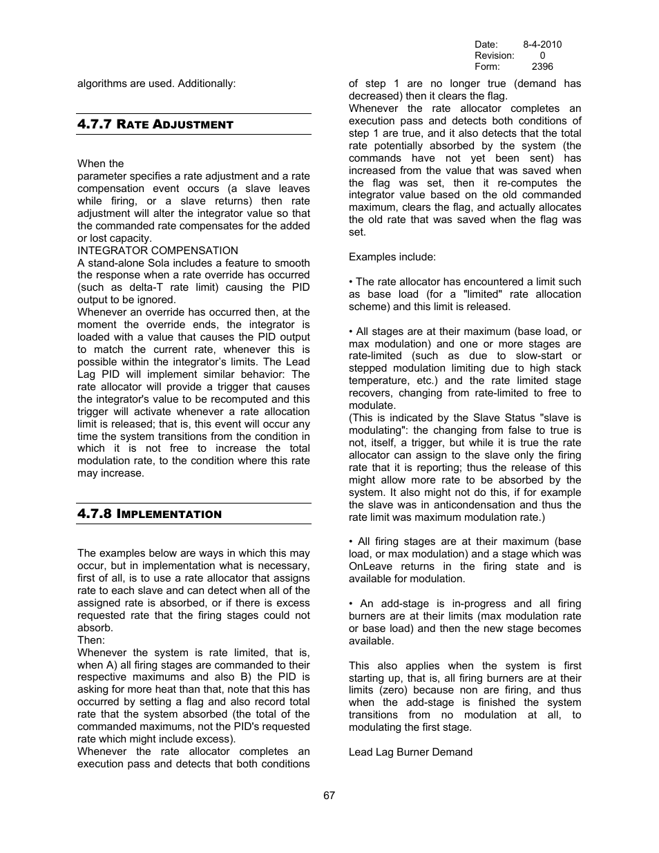 Rate adjustment, Implementation, 7 rate adjustment | 8 implementation | Bryan Boilers Triple-Flex High Efficiency Boilers & 300 User Manual | Page 73 / 81