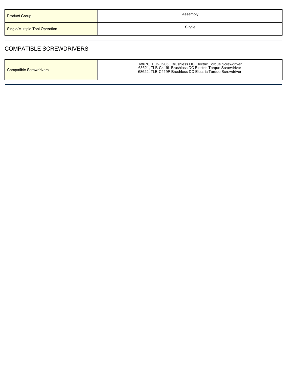 Compatible screwdrivers | ASG Jergens 68634 TLB-PS60 Single Tool Control Power Supply User Manual | Page 2 / 2
