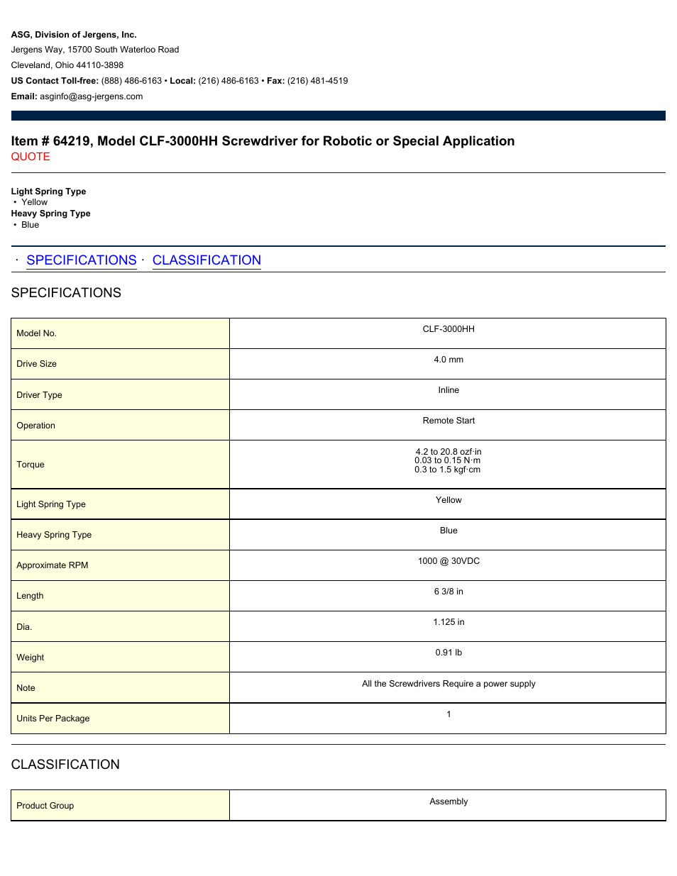 ASG Jergens 64219 CLF-3000HH User Manual | 2 pages