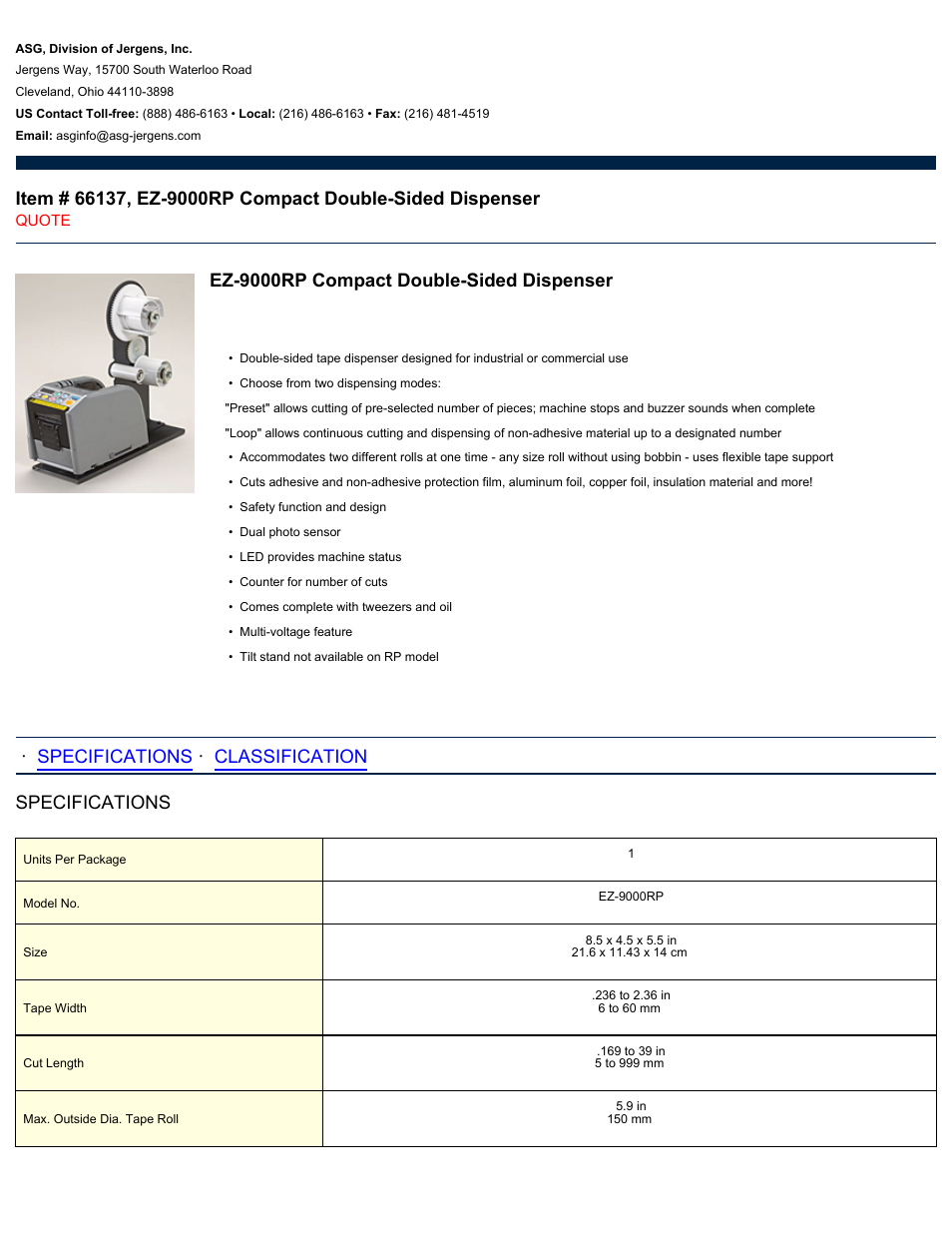 ASG Jergens 66137 EZ-9000RP User Manual | 2 pages