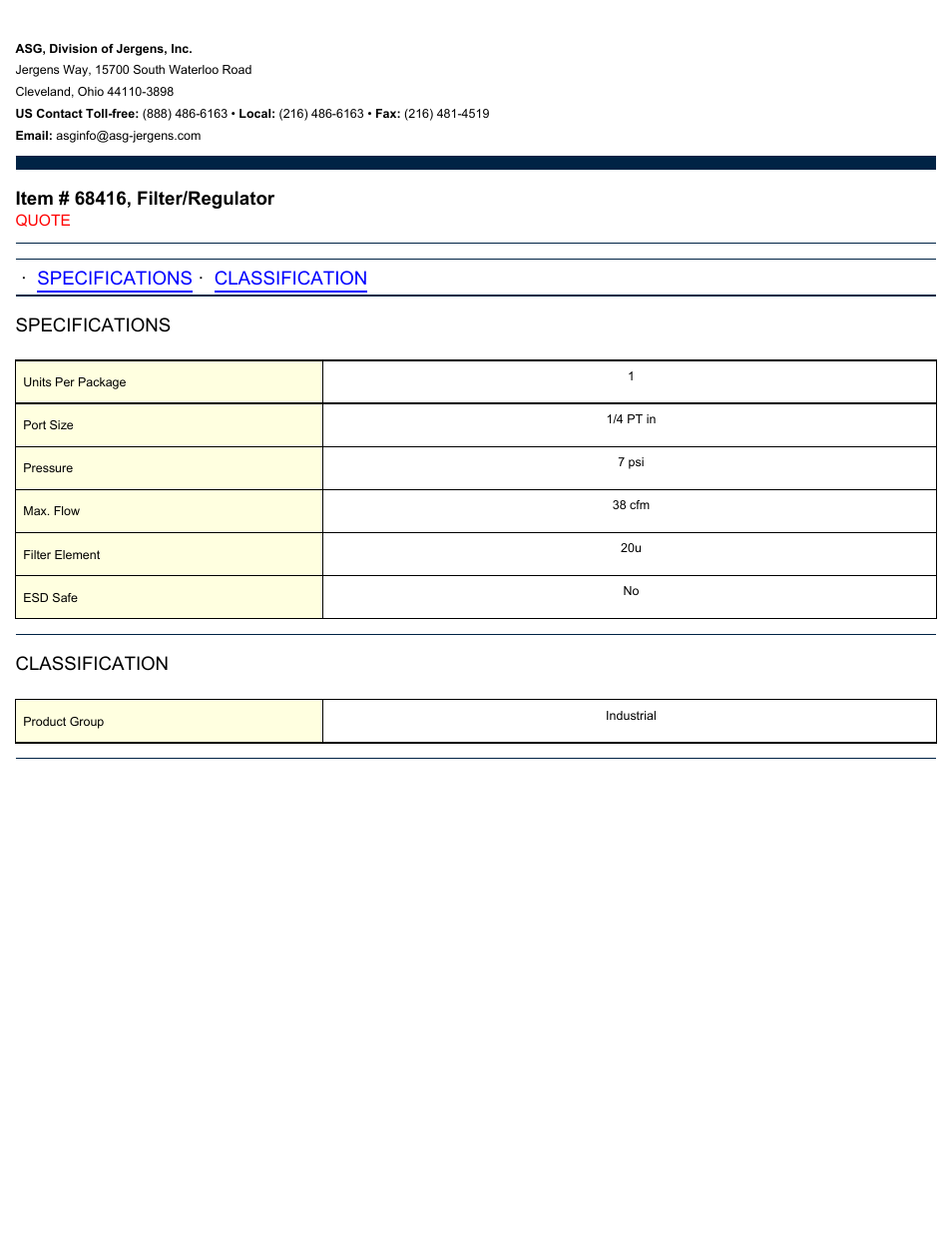 ASG Jergens 68416 Filter/Regulator User Manual | 1 page