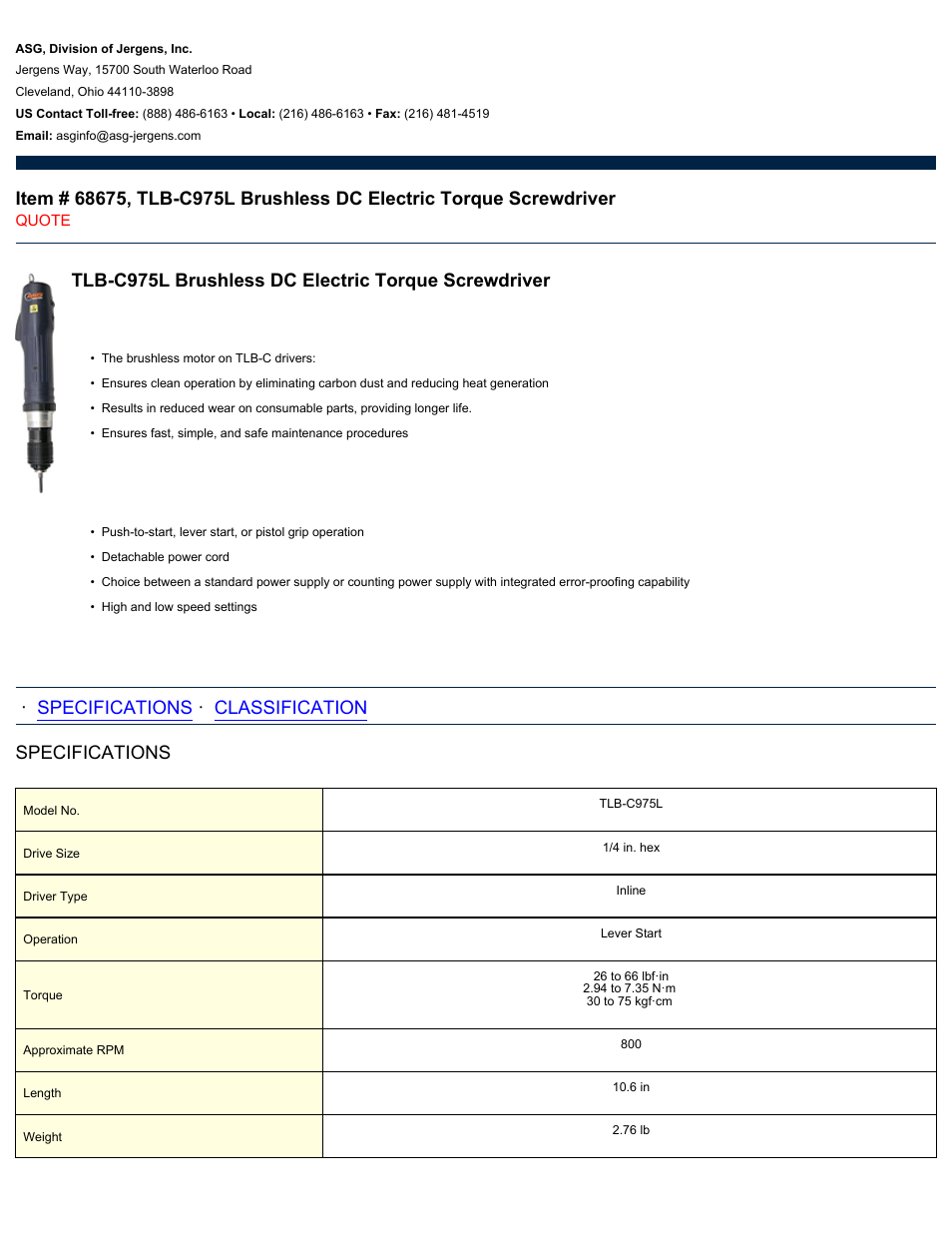 ASG Jergens 68675 TLB-C975L User Manual | 2 pages