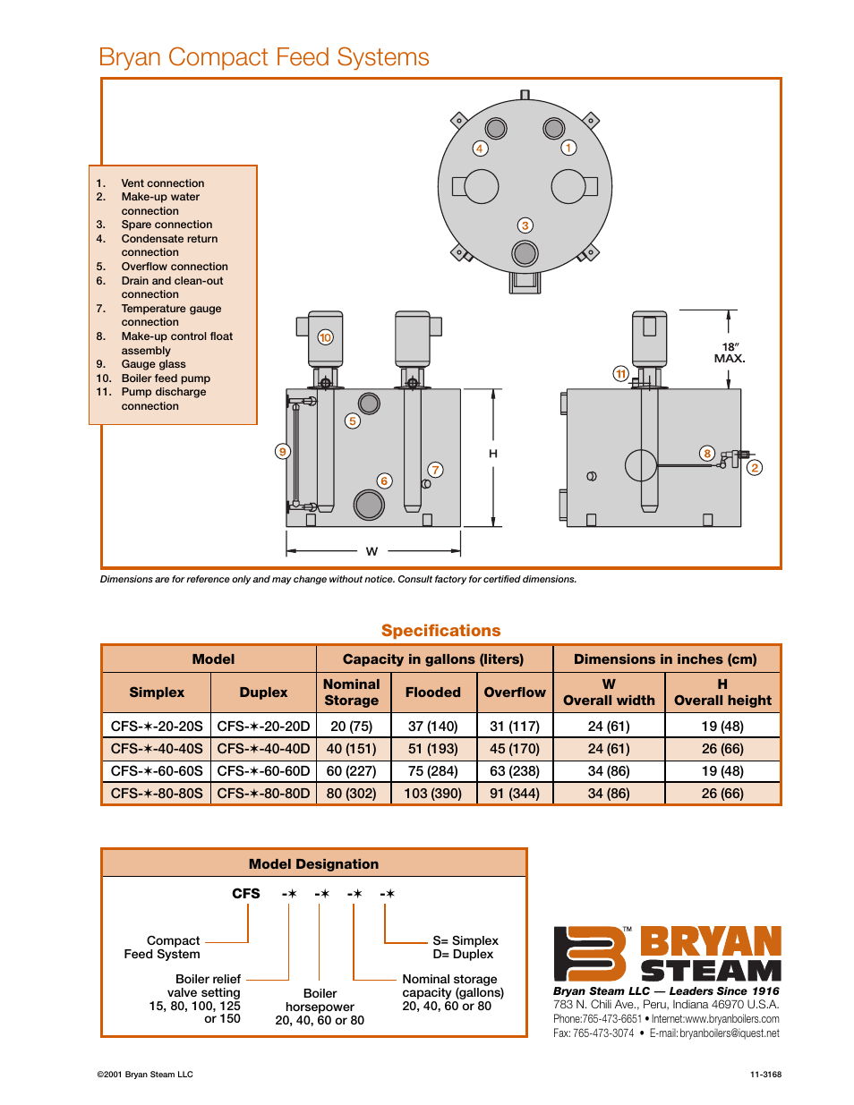 Bryan compact feed systems, Specifications | Bryan Boilers CFS-15-20-20D User Manual | Page 2 / 2