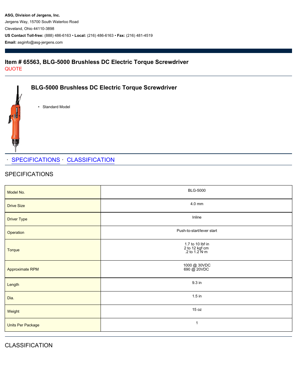 ASG Jergens 65563 BLG-5000 User Manual | 2 pages