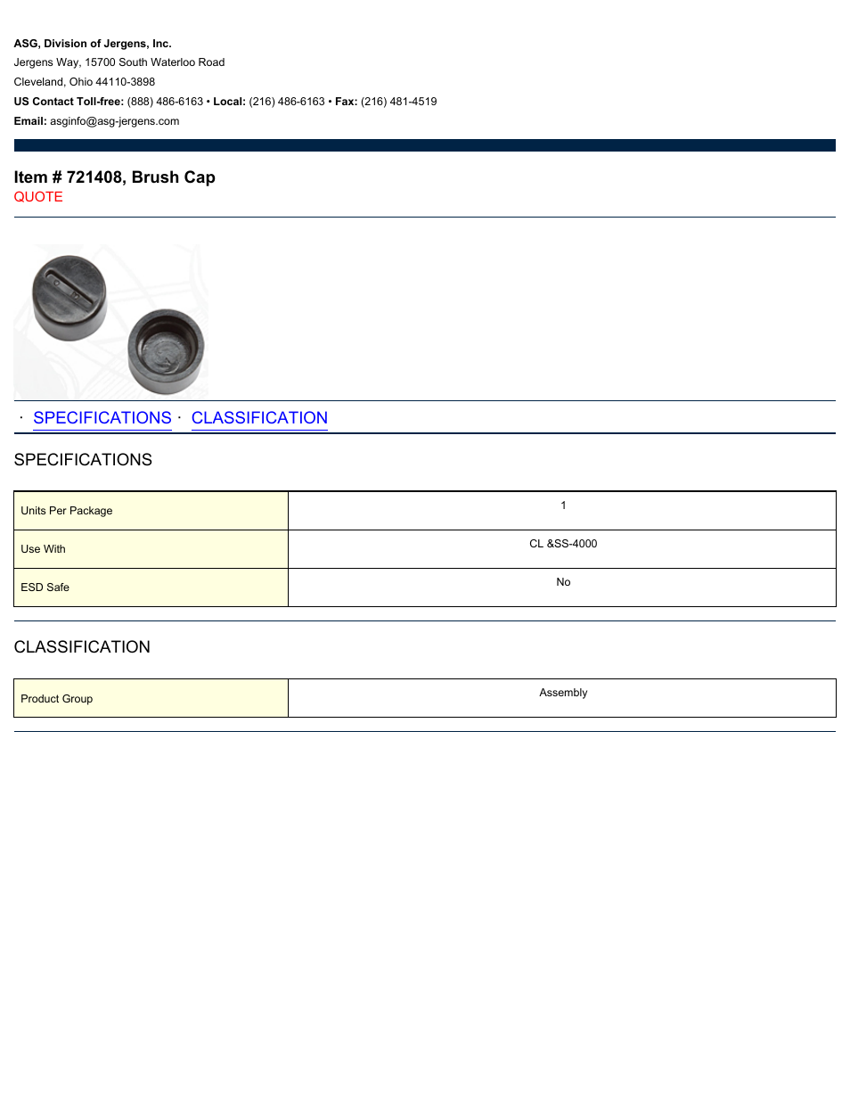 ASG Jergens 721408 Brush Cap User Manual | 1 page