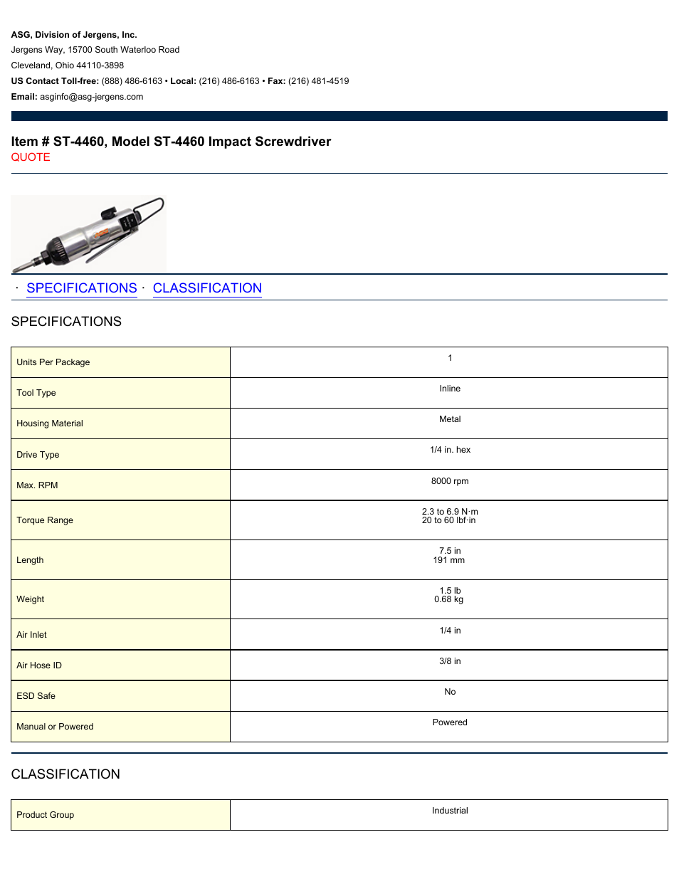 ASG Jergens ST-4460 User Manual | 2 pages