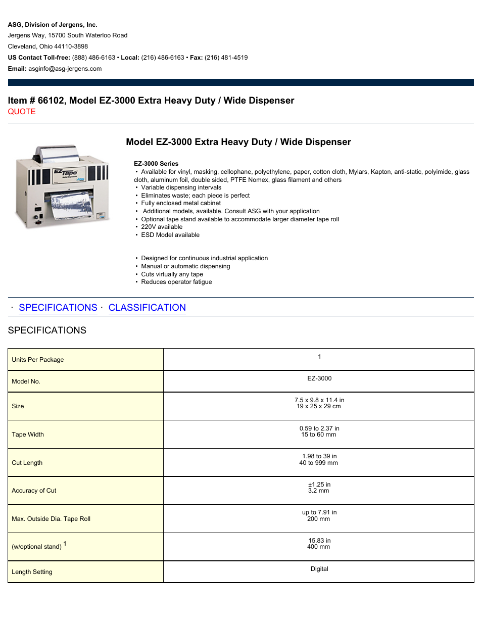ASG Jergens 66102 EZ-3000 User Manual | 2 pages