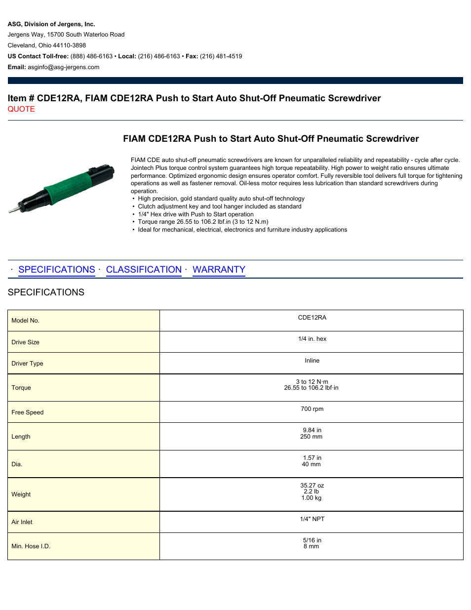 ASG Jergens CDE12RA User Manual | 2 pages