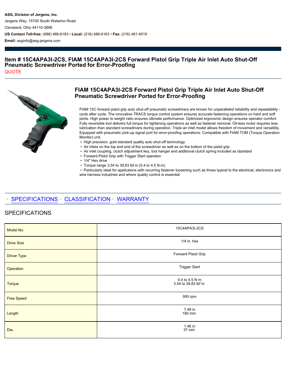 ASG Jergens 15C4APA3I-2CS User Manual | 2 pages