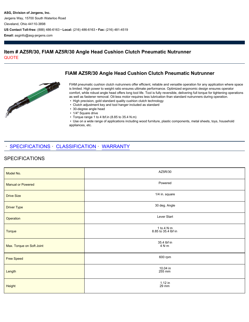 ASG Jergens AZ5R_30 User Manual | 2 pages