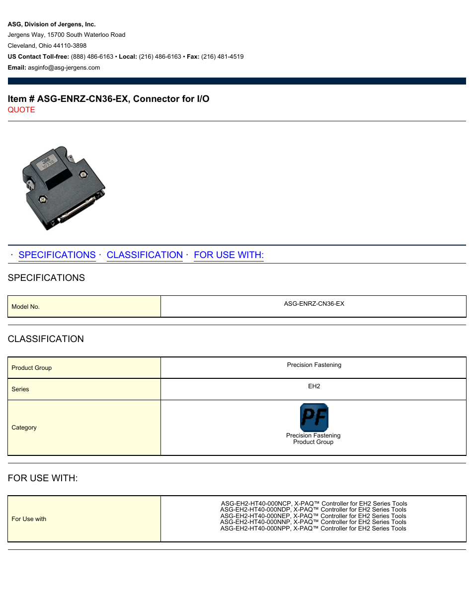 ASG Jergens ASG-ENRZ-CN36-EX Connector User Manual | 1 page