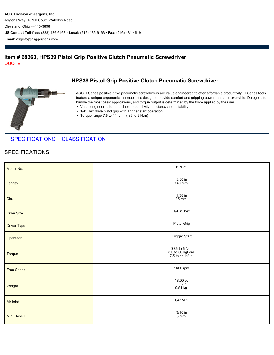 ASG Jergens 68360 HPS39 User Manual | 2 pages