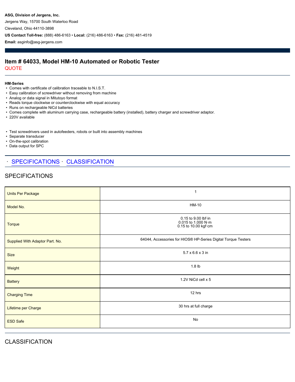 ASG Jergens 64033 HM-10 User Manual | 2 pages
