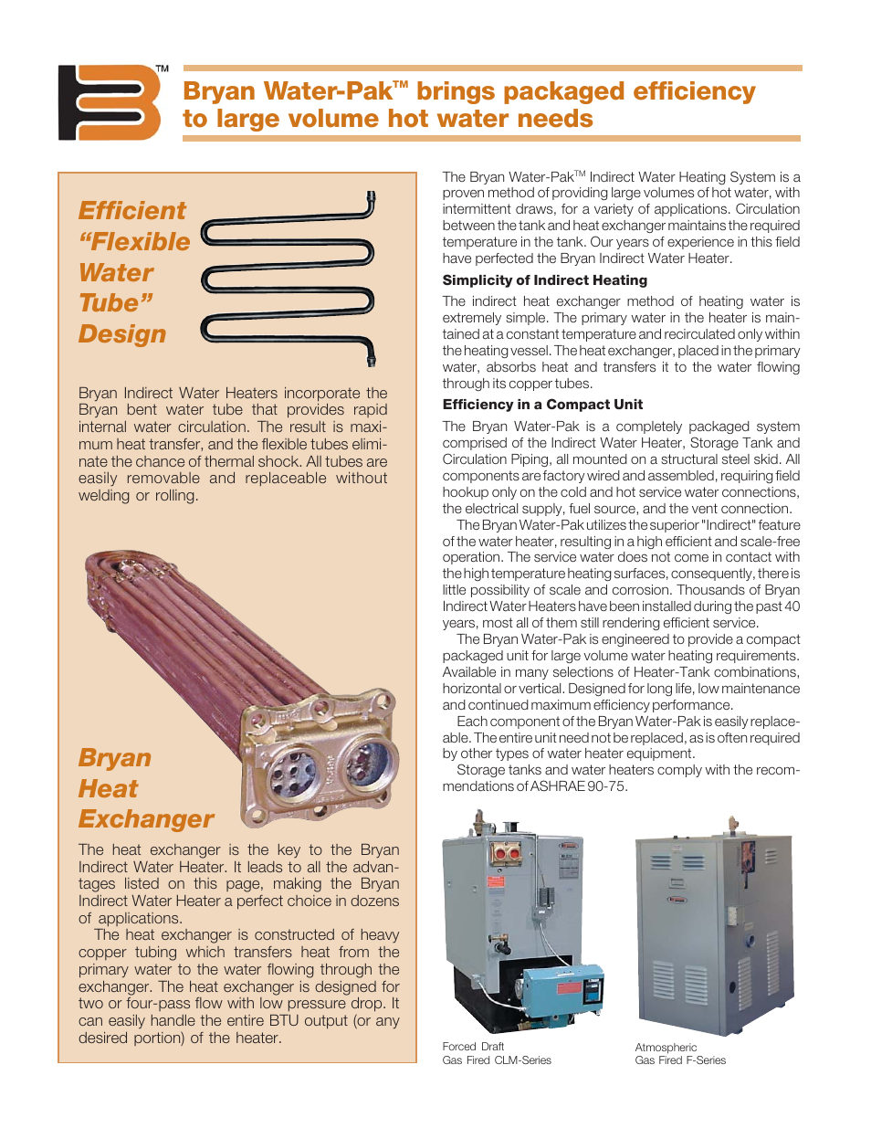 Bryan water-pak, Efficient “flexible water tube” design, Bryan heat exchanger | Bryan Boilers CLM-120-WT-FDG-844-AV-CM-IN User Manual | Page 2 / 4
