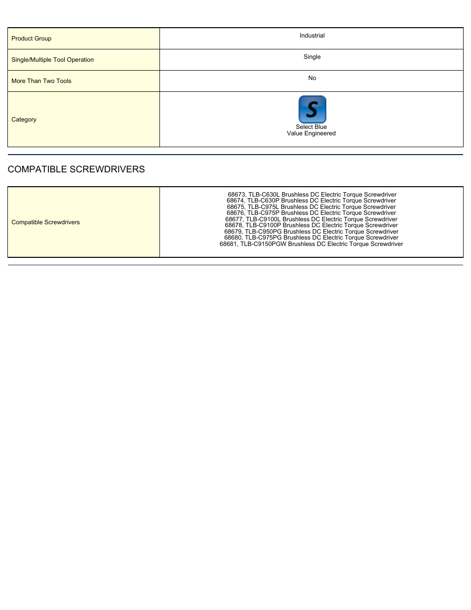 Compatible screwdrivers | ASG Jergens 68630 TLB-PS500 Single Tool Control Power Supply User Manual | Page 2 / 2