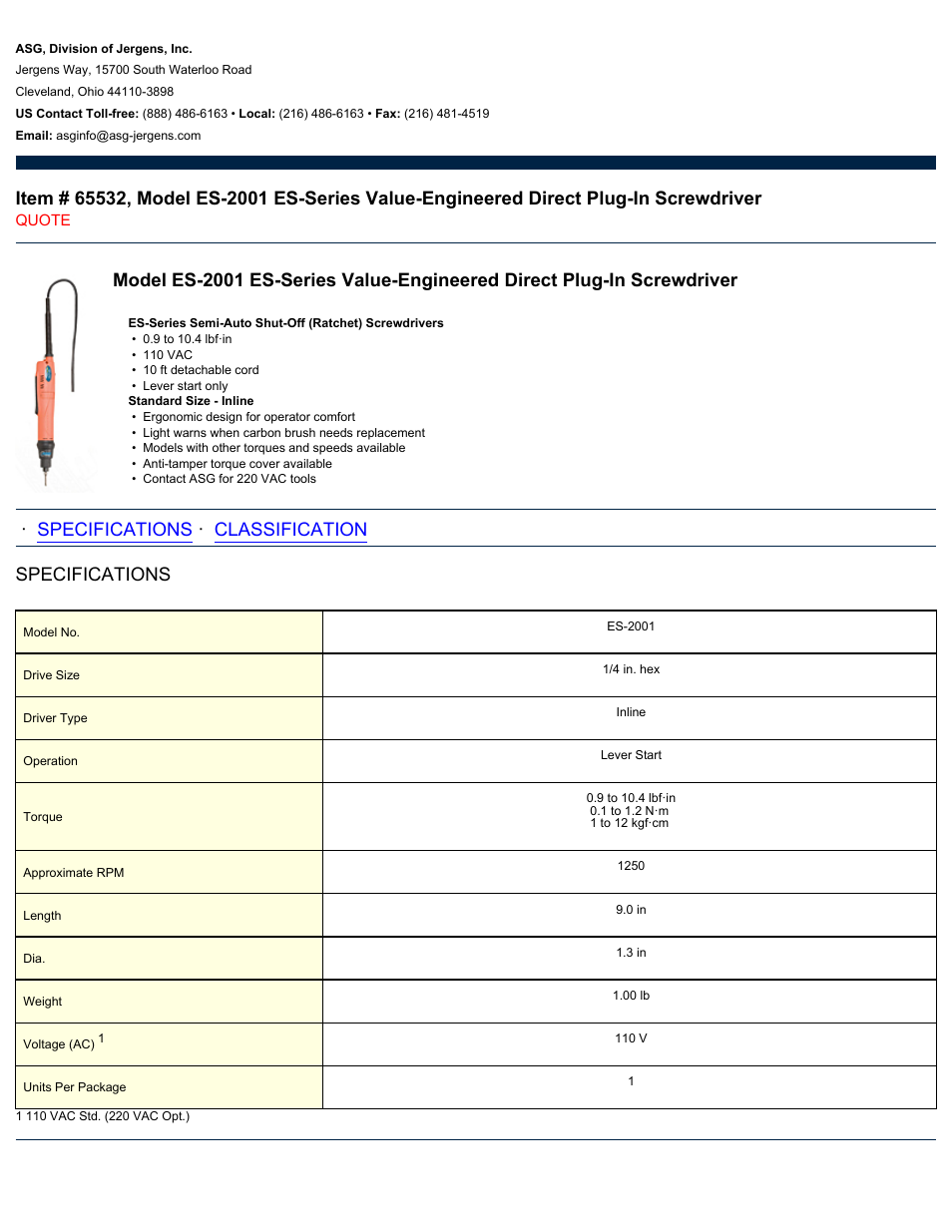 ASG Jergens 65532 ES-2001 User Manual | 2 pages