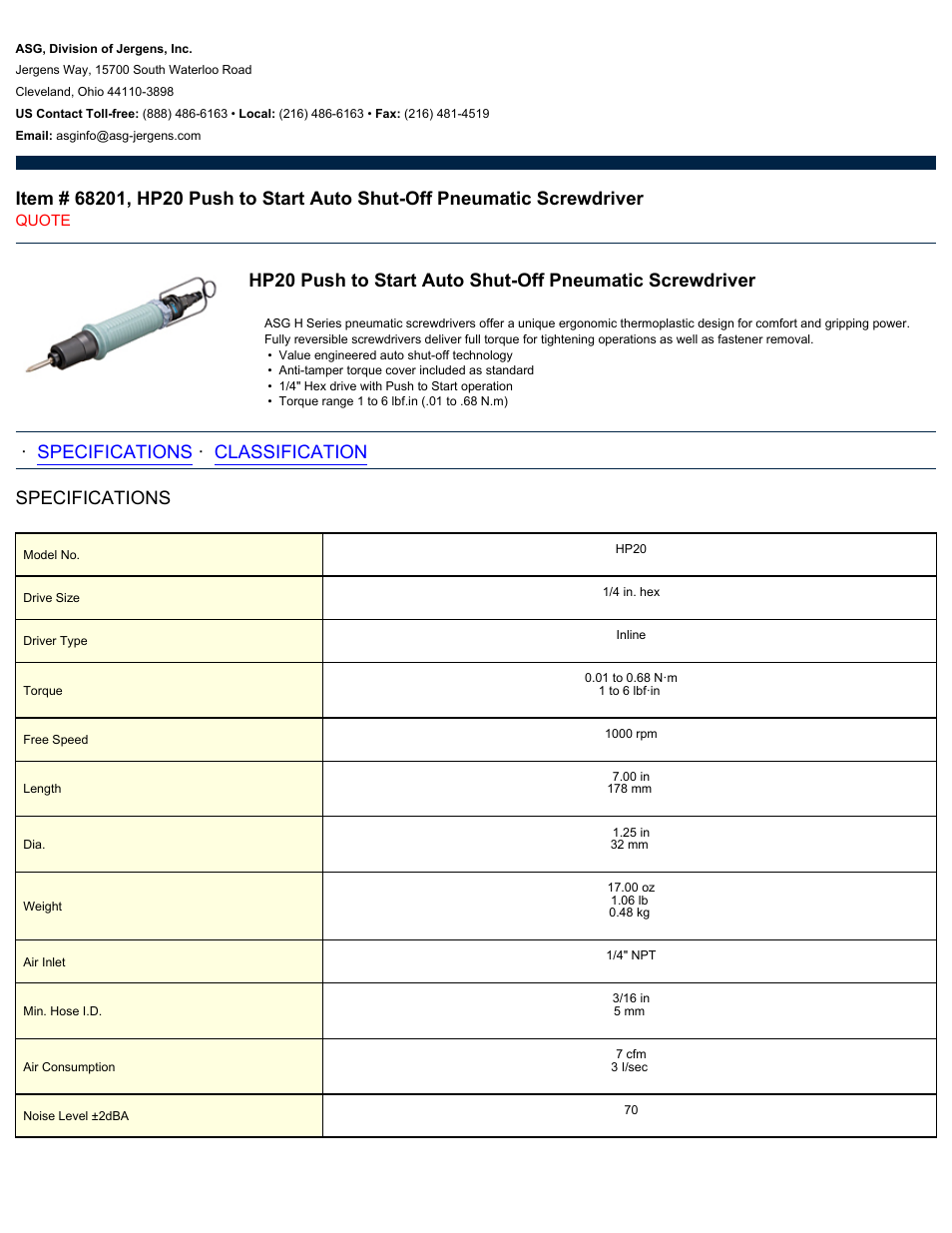 ASG Jergens 68201 HP20 User Manual | 2 pages