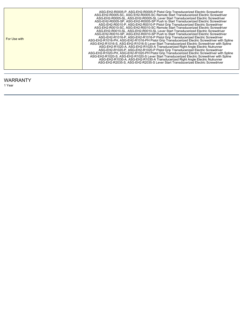 Warranty | ASG Jergens ASG-EH2-CVS10-SS 10 m Tool Cable User Manual | Page 2 / 2