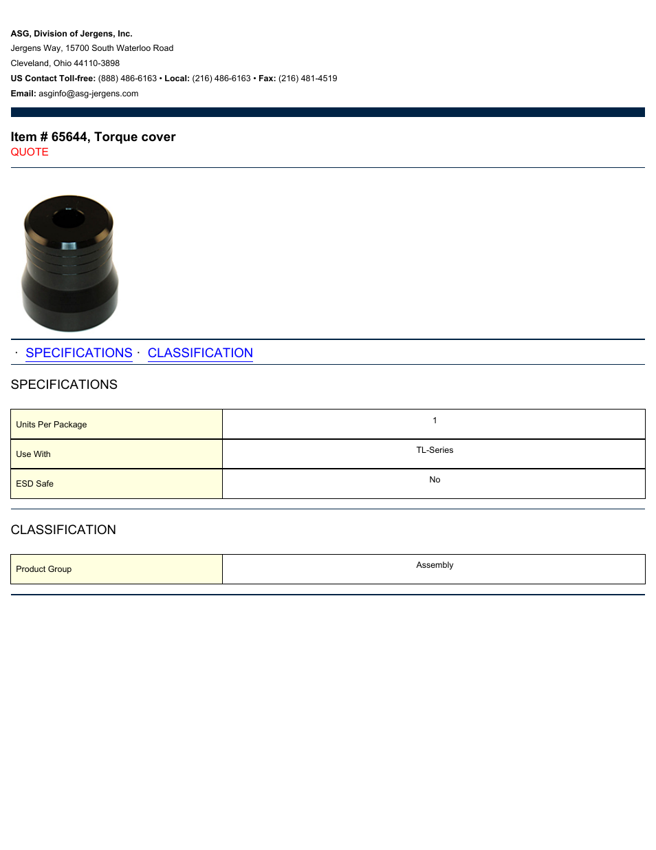 ASG Jergens 65644 Torque cover User Manual | 1 page