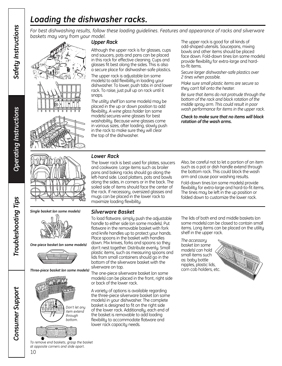 Loading the dishwasher racks | Beaumark 165D4700P348 User Manual | Page 10 / 20