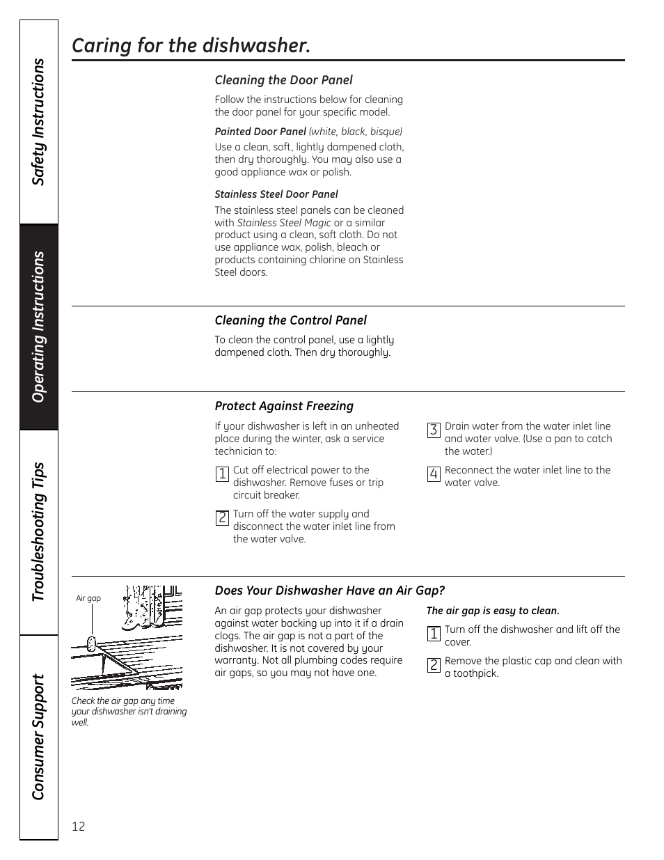 Caring for the dishwasher | Beaumark 165D4700P348 User Manual | Page 12 / 20