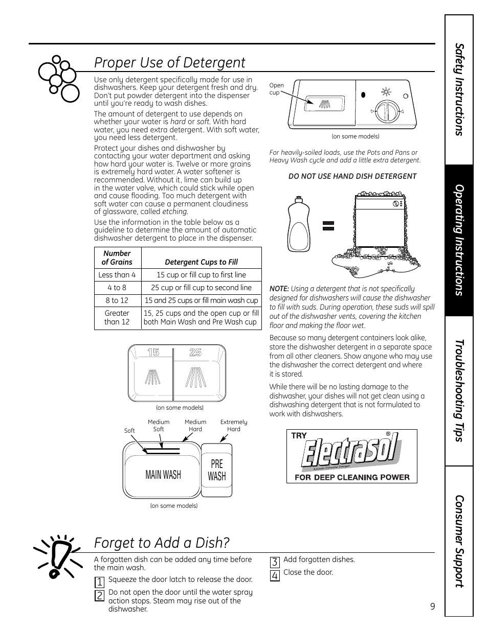 Proper use of detergent forget to add a dish, Main wash pre wash | Beaumark 165D4700P348 User Manual | Page 9 / 20