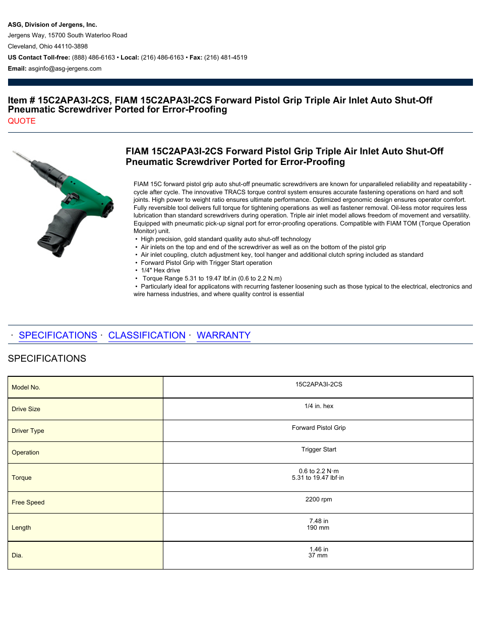 ASG Jergens 15C2APA3I-2CS User Manual | 2 pages