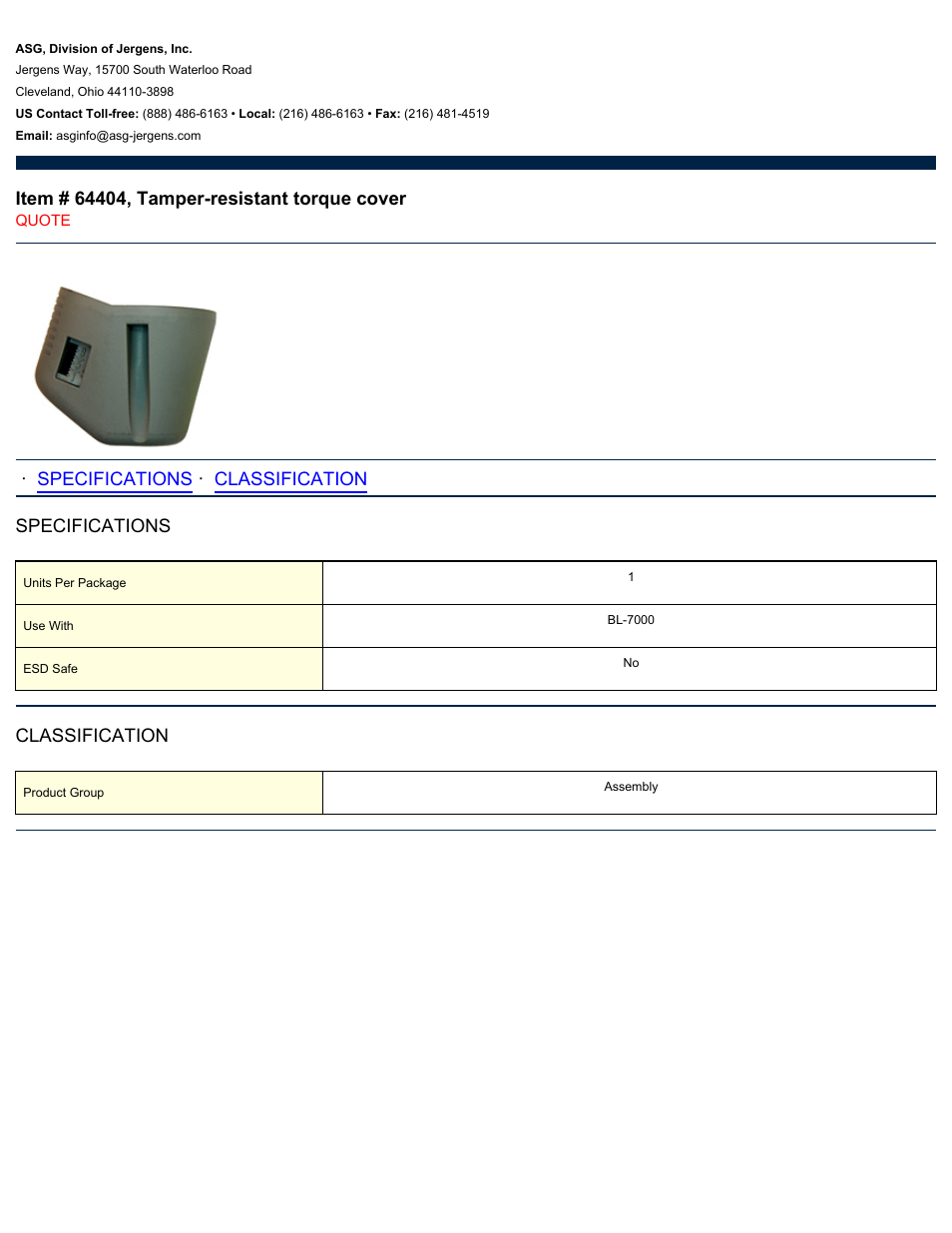 ASG Jergens 64404 Tamper-resistant torque cover User Manual | 1 page