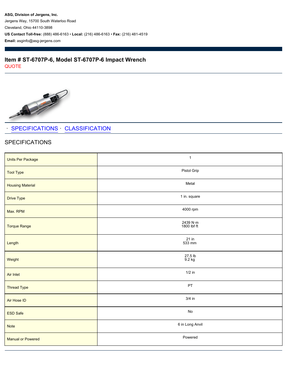 ASG Jergens ST-6707P-6 User Manual | 2 pages