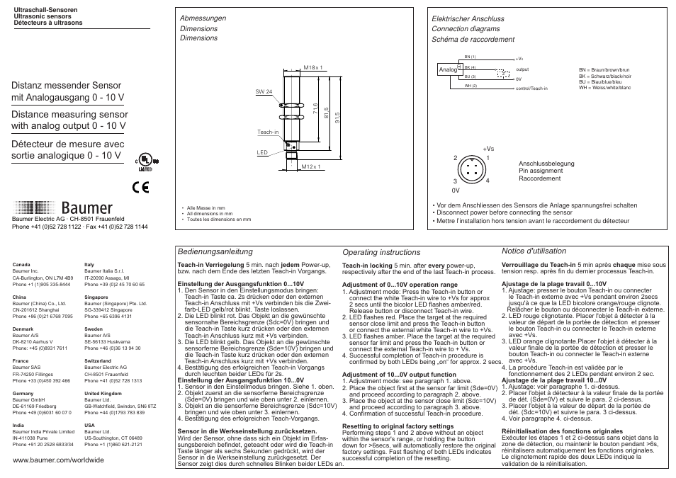 Baumer UNAR 18U6912/S14G User Manual | 2 pages