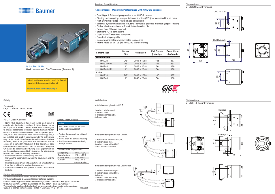 Baumer HXG cameras User Manual | 2 pages